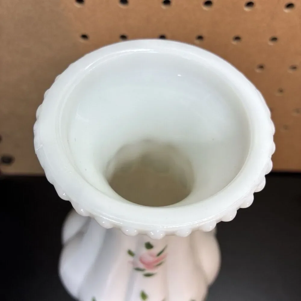 Vintage Lamp Chimney Milk Glass Melon Ribbed Hand Painted Shade 9.5” Tall